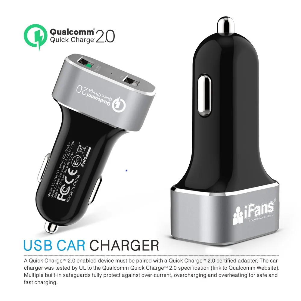 2 USB Car charger with controller IC and quick charge 2.0 IN Aluminium Alloy body for Apple and Sansung Series.jpg