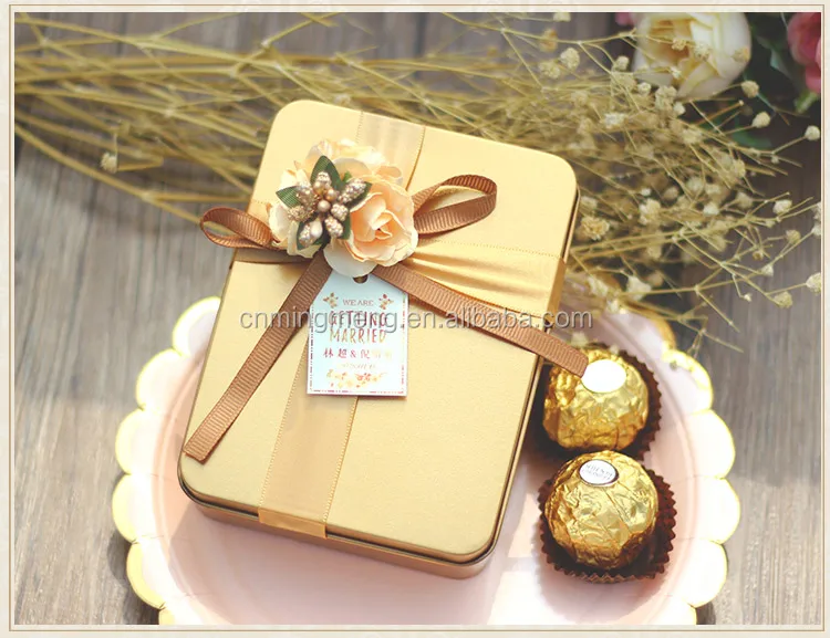 small square wedding candy chocolate gift metal tin box with