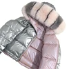White Duck Feather Puffer Coat Down Jacket Coat /Lady Shiny Real Fox Fur Collar Double Face Silver Winter Women Duck Down Jacket