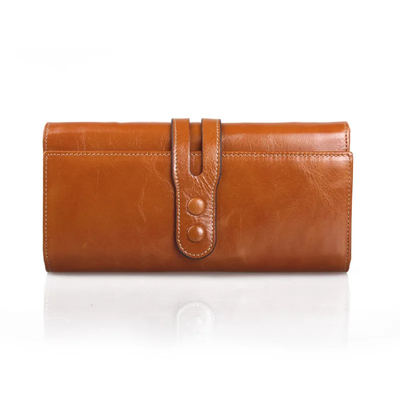 Vintage Wax Oil Cowhide Leather Women Wallets Long Fashion Hasp 100% Genuine Leather Wallet For Women
