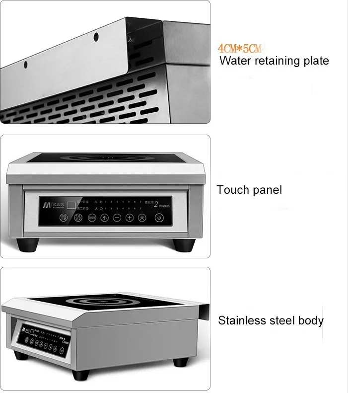 6000W Commercial Flat Electromagnetic Electric Stove Kitchen Induction Cooker 2 Steps Heating Stove For Soup