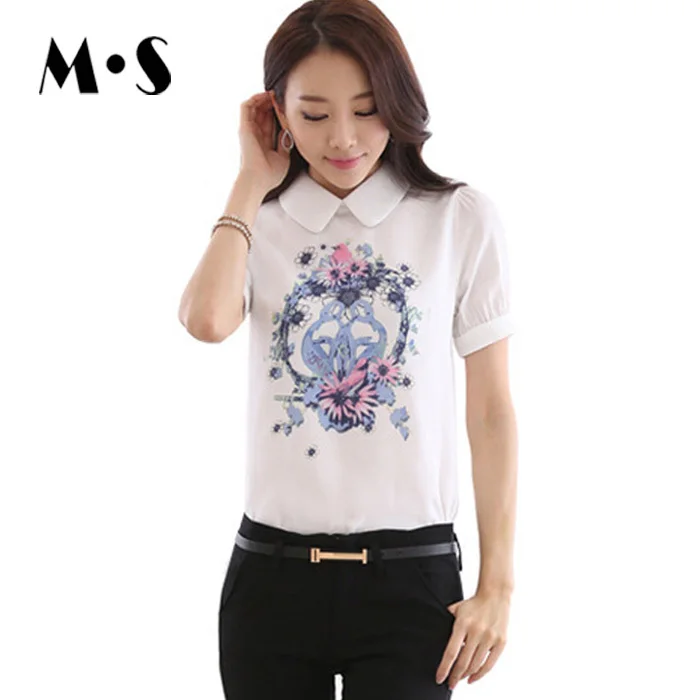 XXL Summer Style Big Size Women Casual Chiffon Floral Print White Shirt Womens Tops Fashion 2015 Elegant Ladies Blouses 1674