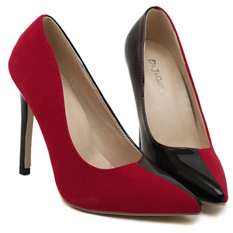 New arrivals 2015 Sexy Brand fashion Women shoes pointed toe patchwork thin high heels high-heeled Pumps shoes Height 11 cm