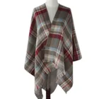 Ladies acrylic colorful shred woven stripe checked yarn dye double sided ruana cappa shawls scarf