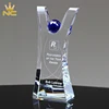 Raising Hands Human Body Shaped Achivement Plaque Crystal Victory Award With Blue Sphere