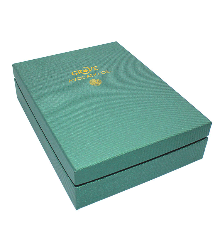 luxury green lid and bottom fancy paper and 2mm grey board box