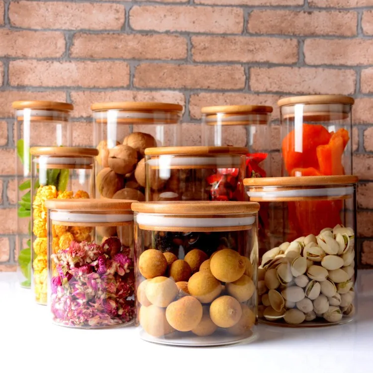 borosilicate honey candy cookie food storage glass jar with airtight bamboo lid.jpg