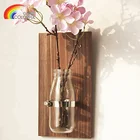 Pastoral style wooden hanging clear glass vase for wall