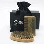 JDK Beard Brush Bristle Boar Mustache Green Sandalwood Comb Kit for Men