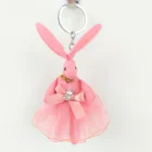 Popular gifts custom animal cute small bunny rabbit with beautiful dress soft plush stuffed wholesale keyring