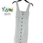 Wholesale100% cotton white Denim Strap Mini Dress for women / Front-Button 100% cotton Denim Summer Casual Dress