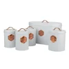Cream White Kitchen Storage Canister for Tea Coffee Sugar Biscuits & Bread Set of 5 Pieces Food Tin Containers with Copper tag