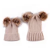 MY Miyar 2PCS/set Mom Mother+Baby Knit Pom Bobble Hat Kids Girls Boys Winter Warm Beanie Hats Crochet Knit Beanie Cap