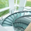 Ornamental best quality laminated glass step post glass railing curved staircase