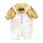 fashion kid boys clothes plaid bow tie shirt + pants children baby boy clothing sets