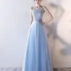 Summer O-Neckline Ruffle Chiffon long evening Dress for women party