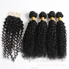 natural kinky curly 3 Piece Peruvian Hair 100% Human Hair Bundles hair weft with lace closure
