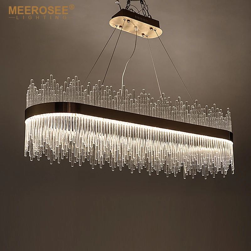 MEEROSEE Modern LED Pendant Light Crystal rods Hanging Lamp for Dinning room Gold Oval Suspension Luminaire Abajur MD85504