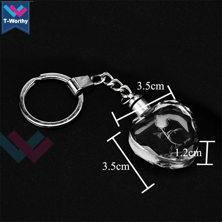 souvenir gift heart shape led crystal keychain, fashion oem
