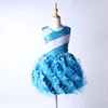 blue and white stripe sequin stage performance dance costume little girl blue trim dance wear lovely blue sequin princess dress