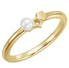 2018 Fashion Design 14K Yellow Freshwater Cultured Pearl Youth Double Star Ring