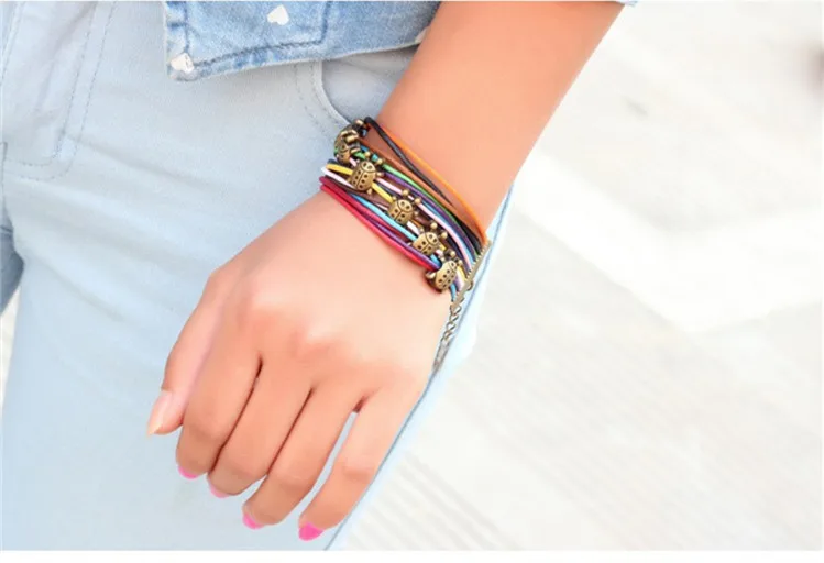 Vintage Bronze Bracelet Handmade DIY Leather Rope Bracelet 2014 Women Fashion Jewelry