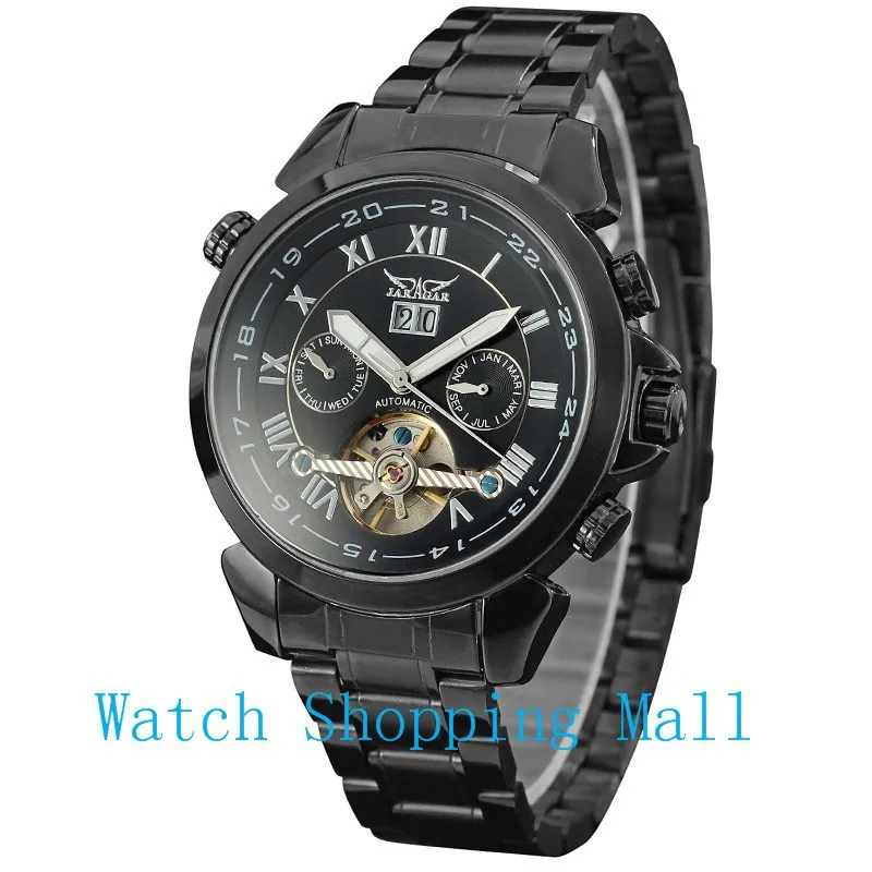 New Fashion Black Tourbillon mechanical Watches ,Men's Classic Transparent Steampunk Wrist watch Gift Relogio Masculino