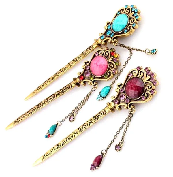 Foreign Trade retro hairpin factory wholesale selling antique jewelry long cracked drop big beads colouful women hairclips