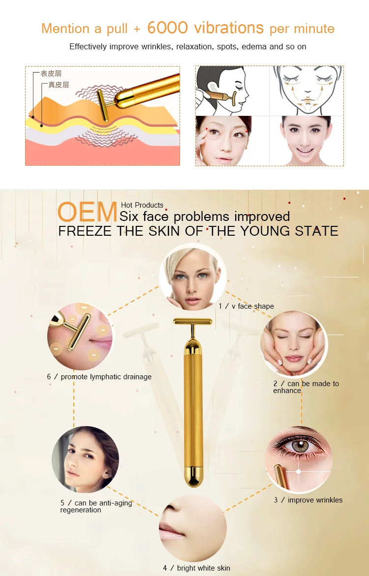 OEM cellulite reduction high frequency 24k gold energy beauty bar / facial Massager