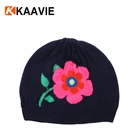 Custom black knitted pattern winter cap flower image infant toddler baby beanie hat