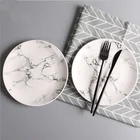 Home decoration decal printing round black ceramic plate marble plate set with custom logo