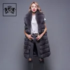 2019 fashion style winter warm long fur vest women casual gray real fox fur vest