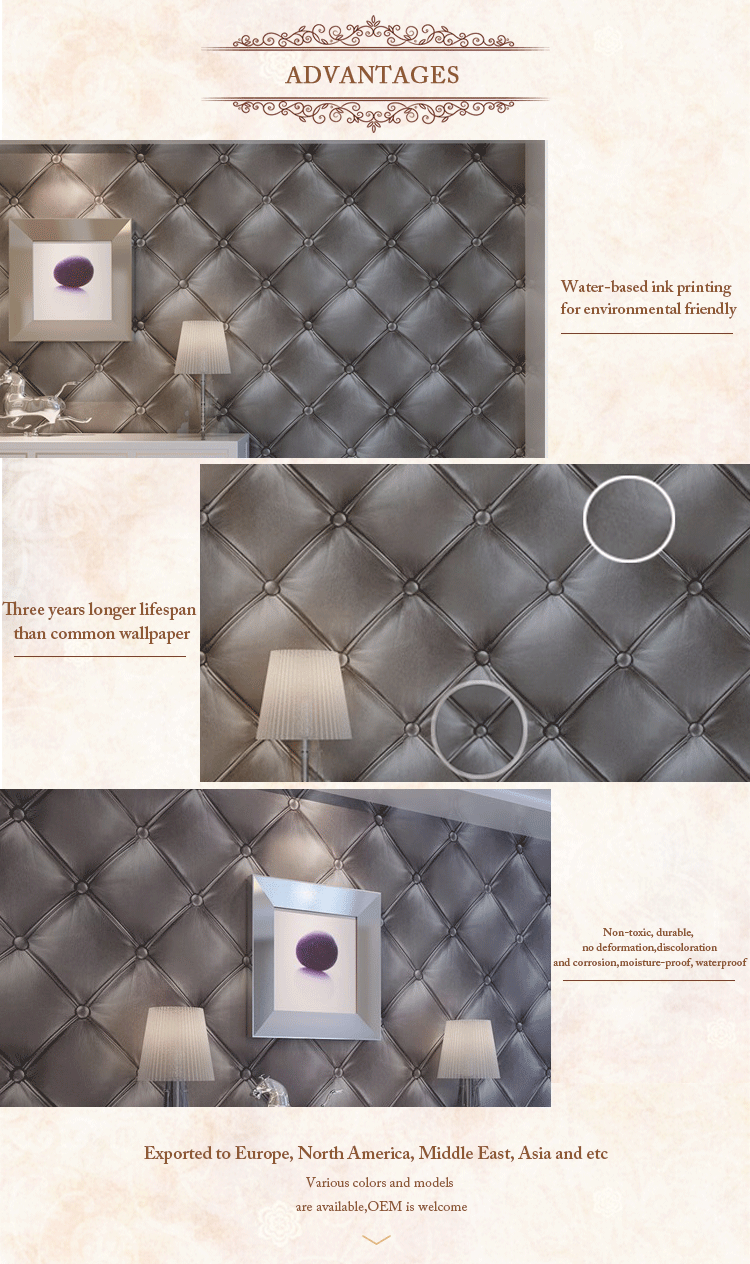 High quality home decoration leather 3d wallpaper hd