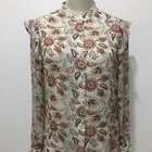 Printed long sleeve chiffon style blouse in round neck