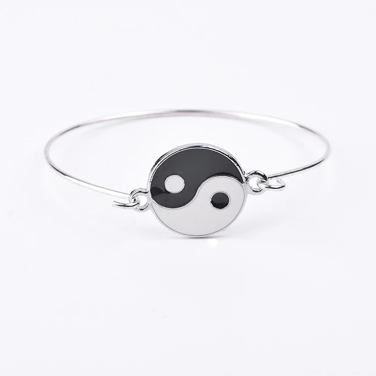 Joyería de moda encanto metal ying yang pulsera de esmalte brazalete de las mujeres