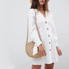 Women's skater mini button placket V-neck dress with tie sleeves