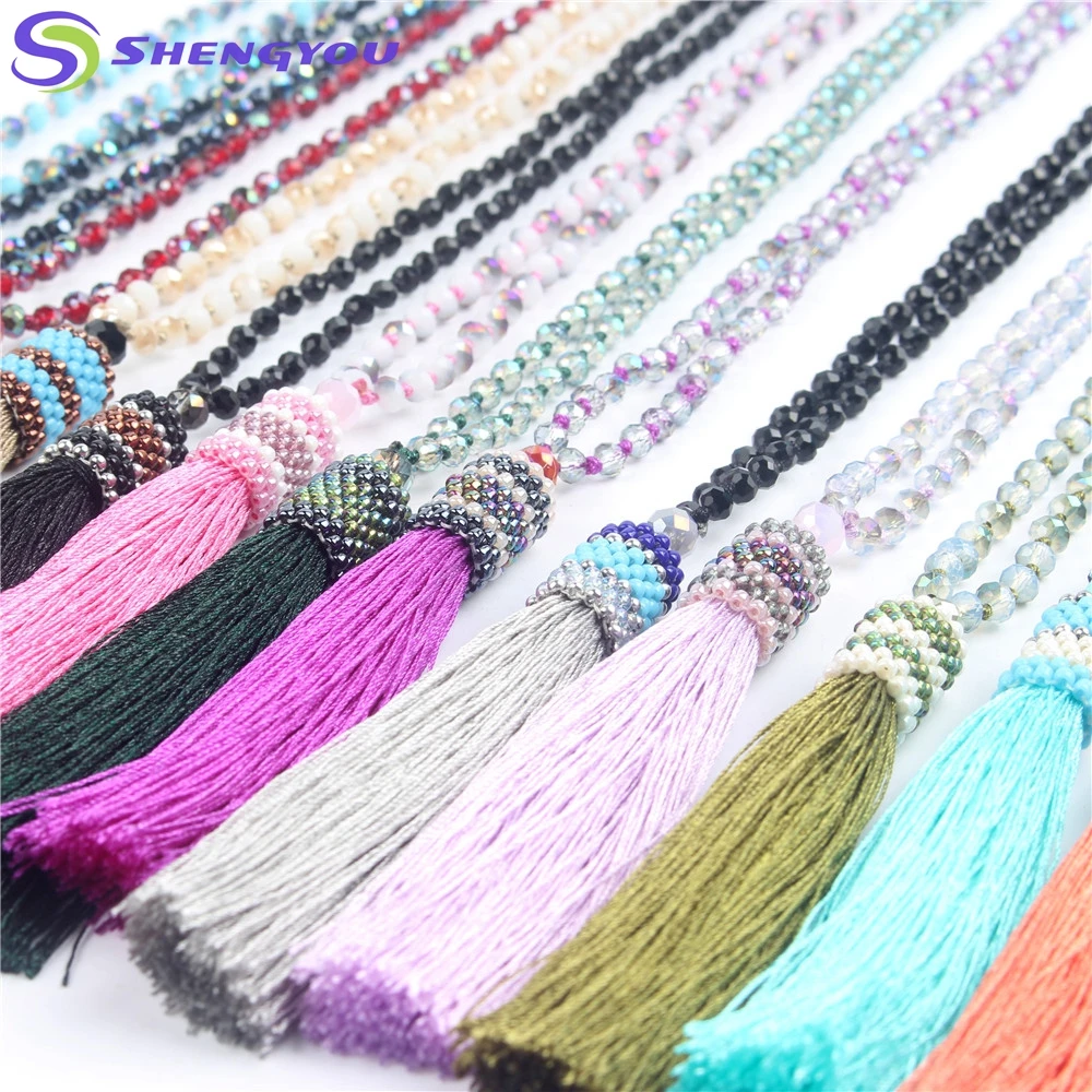 Handmade Jewelry Latest Design Tassel Bead Necklace with Multiple Colors