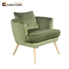 Carlford European Style Living Room Relax Sofa Chair,Pure Green Velvet Armchair with Rubber wood leg