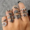 12pcs/Set Bohemia Silver Arrow Elephant Finger Rings Fox Lion Pony Pattern Carved Animal Ring Sets for Women Jewelry