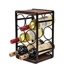 Durable Rustic wood Countertop 6 Bottles No Need Assembly display wine rack metal