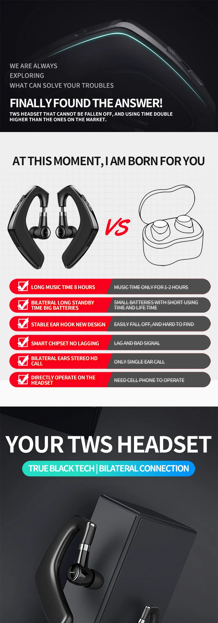 Picun W3 TWS 5.0 Mobile Phone Handfree IPX6 Waterproof Sport Wireless Bluetooth Earhook Earphone - ANKUX.COM