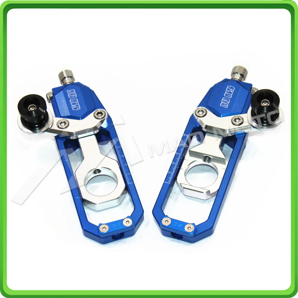 Motorcycle Chain Tensioner Adjuster with paddock bobbins kit for Suzuki GSXR1000 GSXR 1000 GSX-R1000 2007 2008 07 08 Blue&Silver (2)