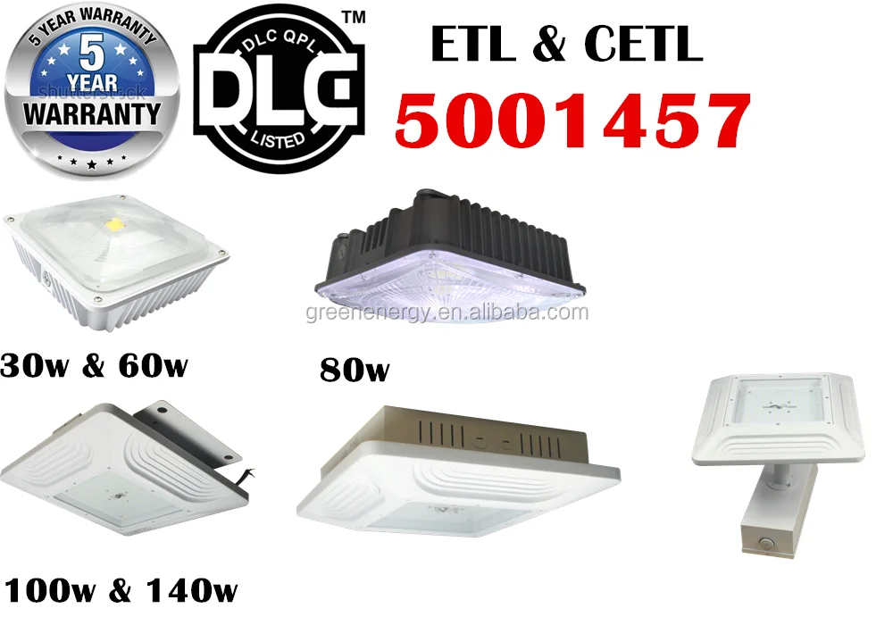 shenzhen factory lowest price led lighting Made in China ETL DLC led canopy light gas station 35w 80w 100w 140w