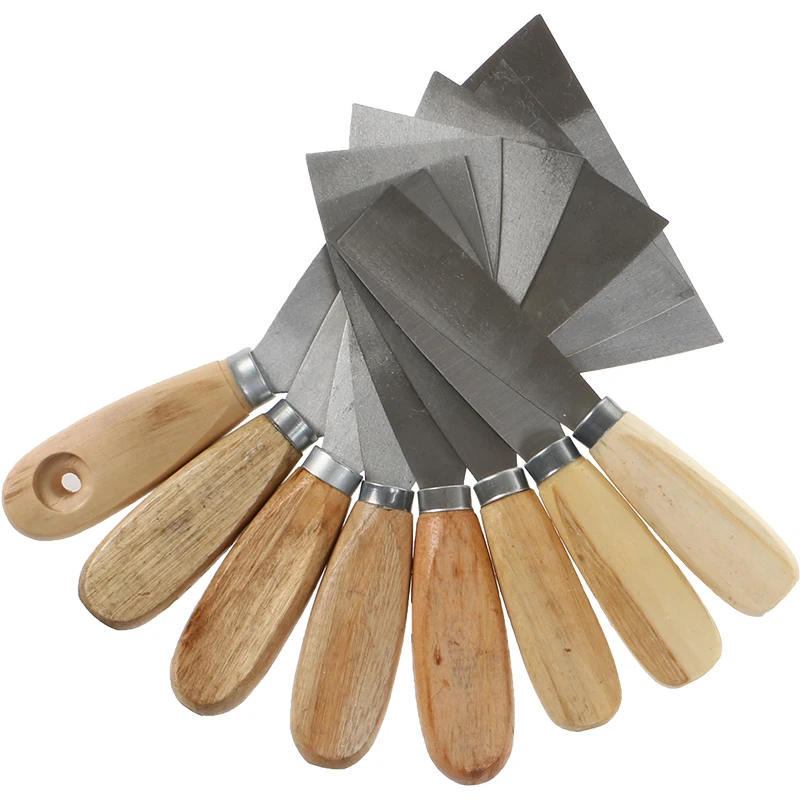 腻子刀刮刀与木柄与不锈钢刀片为家庭 diy 刀片尺寸范围从 1 英寸到