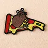 Embroidery patch Pizza shape embroidery mouse enjoy the food iron on patch