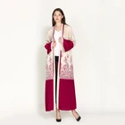 2019 latest design Muslim new robe print red cardigan temperament stitching lace slim dress
