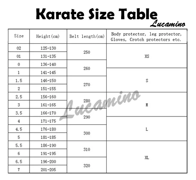 karate size table