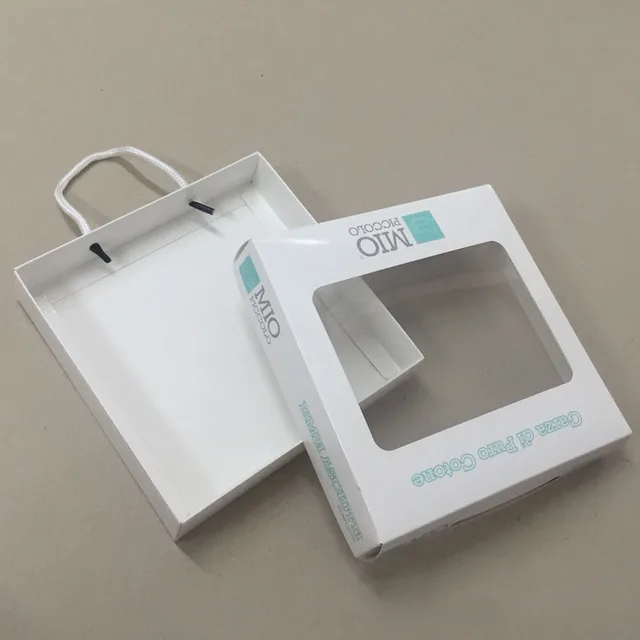 plain gift cardboard handle package box with clear pvc window