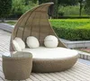 Canopy designed home garden synthetic rattan sun bed outdoor round chaise lounge