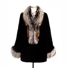 Factory Direct Animal Fur Black Rabbit Fur Winter woman Coat with real fox fur collar